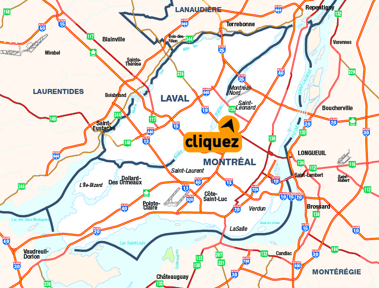 Carte de la rgion Montral-Laval - Cliquer pour voir une carte dtaille en format PDF.