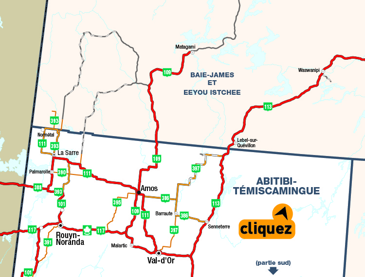 Carte de l'Abitibi-Tmiscamingue (partie nord) - Cliquer pour voir une carte dtaille en format PDF.