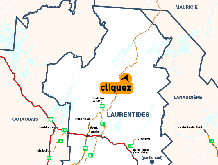Carte de la rgion des Laurentides (nord) - Cliquer pour voir une carte dtaille en format PDF.