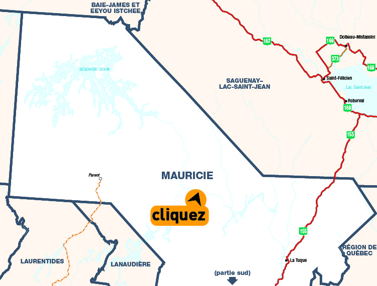 Carte de la rgion de la Mauricie (nord) - Cliquer pour voir une carte dtaille en format PDF.