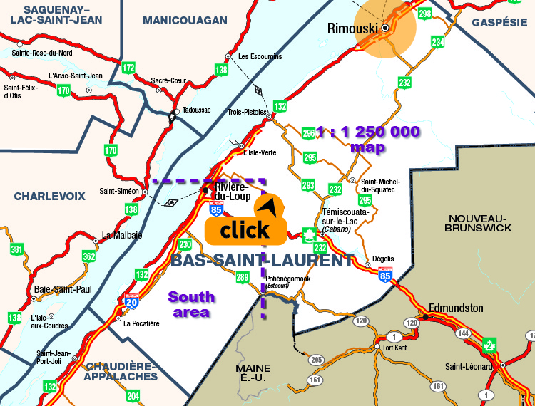 Map of Bas-Saint-Laurent - Click here for detailed map.