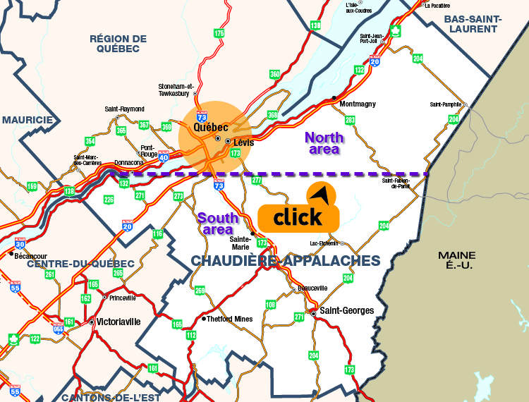Map of Chaudire-Appalaches - Click here for detailed map.