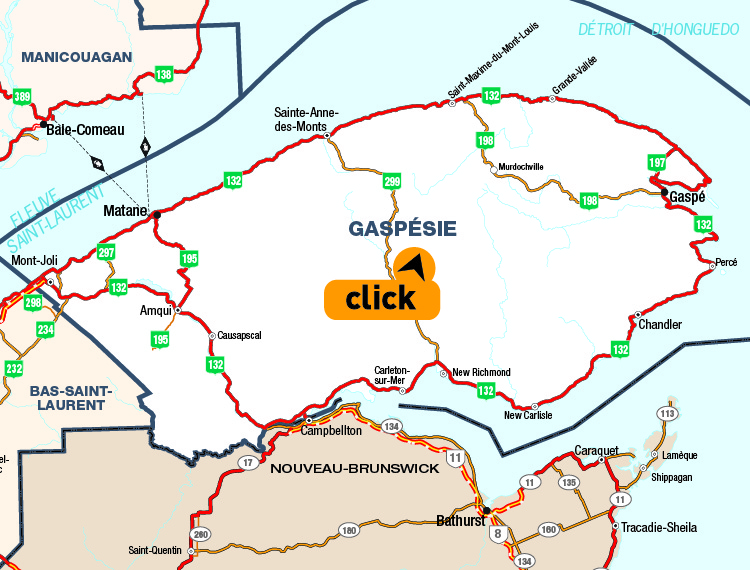 Map of Gaspsie - Click here for detailed map.