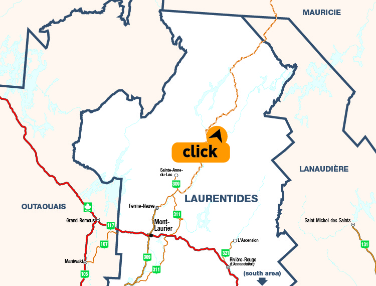 Map of Laurentides (north) - Click here for detailed map.