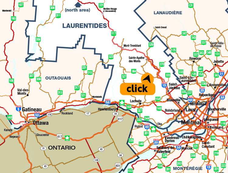 Map of Laurentides (south) - Click here for detailed map.