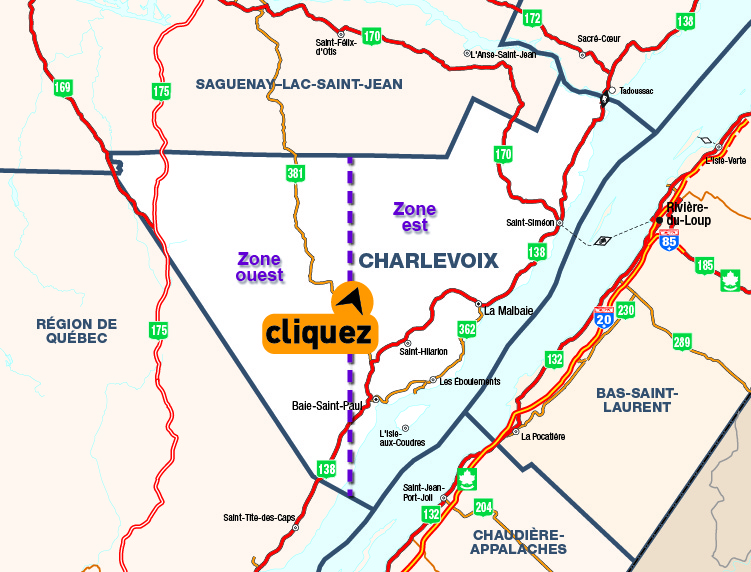 Carte de Charlevoix - Cliquer pour voir une carte dtaille en format PDF.