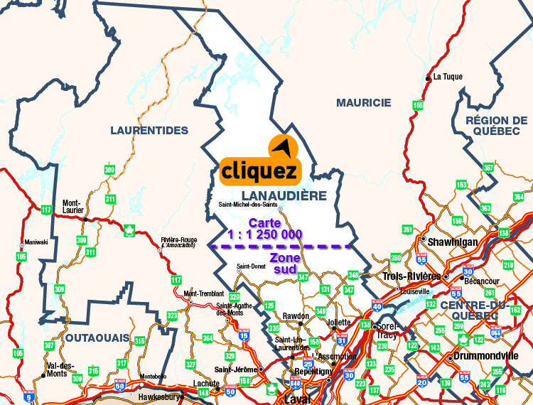 Carte de la rgion de Lanaudire - Cliquer pour voir une carte dtaille en format PDF.