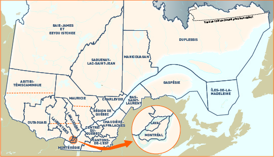 Carte du Québec permettant de choisir une région